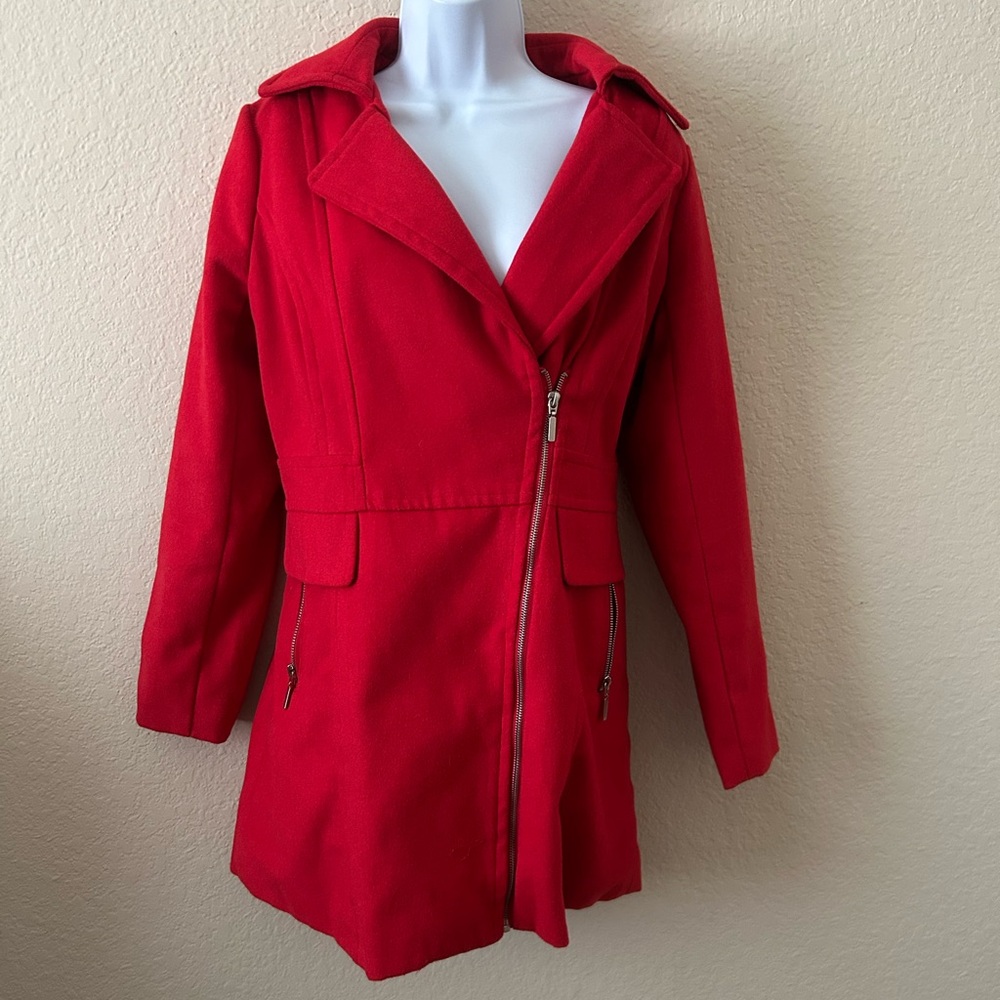 Miss London Vibrant Red Pea Coat